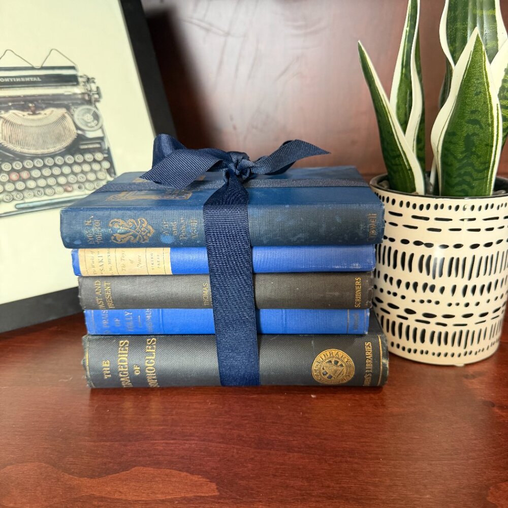 Vintage Book Lot of 5 BLUE Old Antiquarian Rare Decoration Small Books - Picture 11 of 11